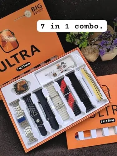 SQUL Watch 8 Ultra 7 in 1-49 MM BT Calling Sports Mode Fitness 7 Belt for Men & Women Smartwatch (Multicolor Strap) - Squl Tech