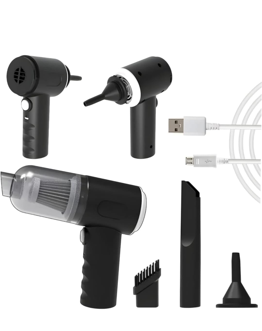 IDELLA 3IN1 Portable Car Vacuum Cleaner with Blower | USB Rechargeable Wireless Handheld Car Vacuum Cleaner Traveling, Camping Reusable,Portable,Rechargeable (Vacuum with Blower)Squl Tech