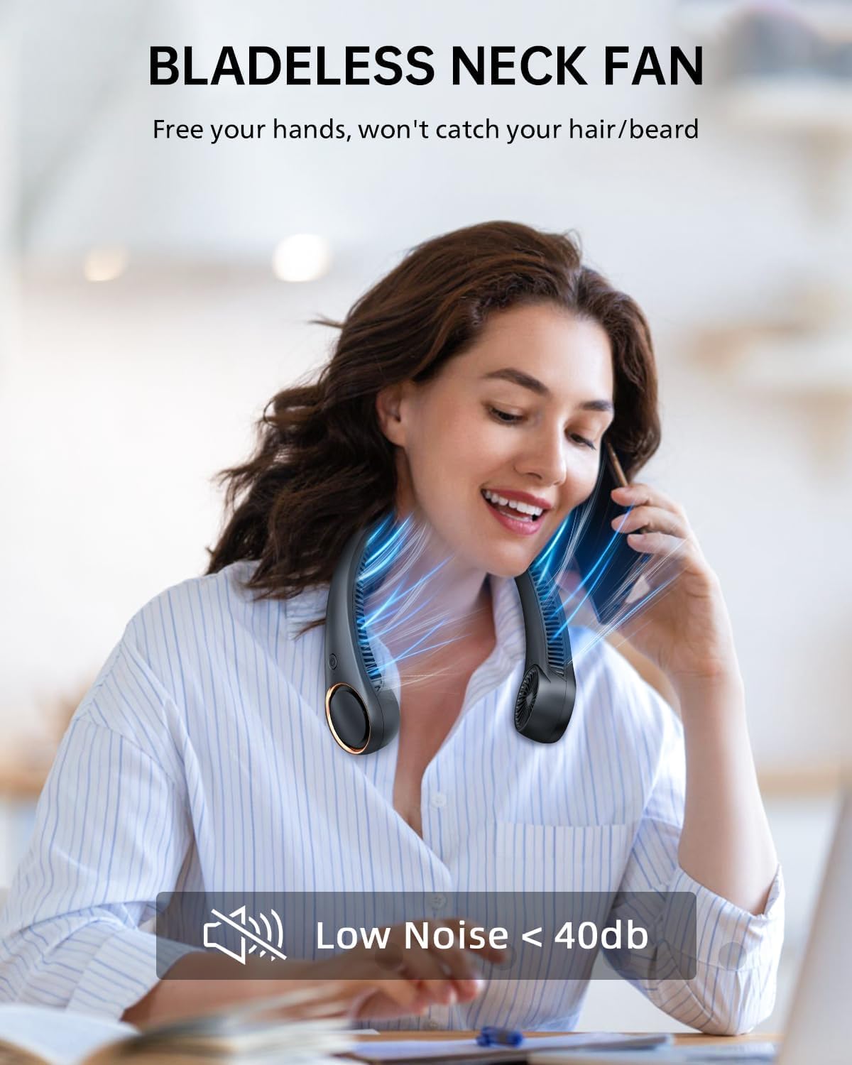 USB Charging Battery Operated Portable Rechargeable Personal Neck Fan | Bladeless Neck Cooling Fan with Strong Airflow, Wearable Cooling Fan