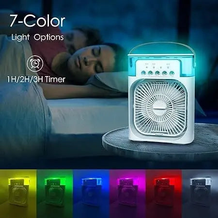 SQUL Portable Cooler for Home Mini Air Portable Fan with 7 Colors LED Light Portable AC with 3 Speed Mode & Water Spray Humidification Capacity - Squl Tech 