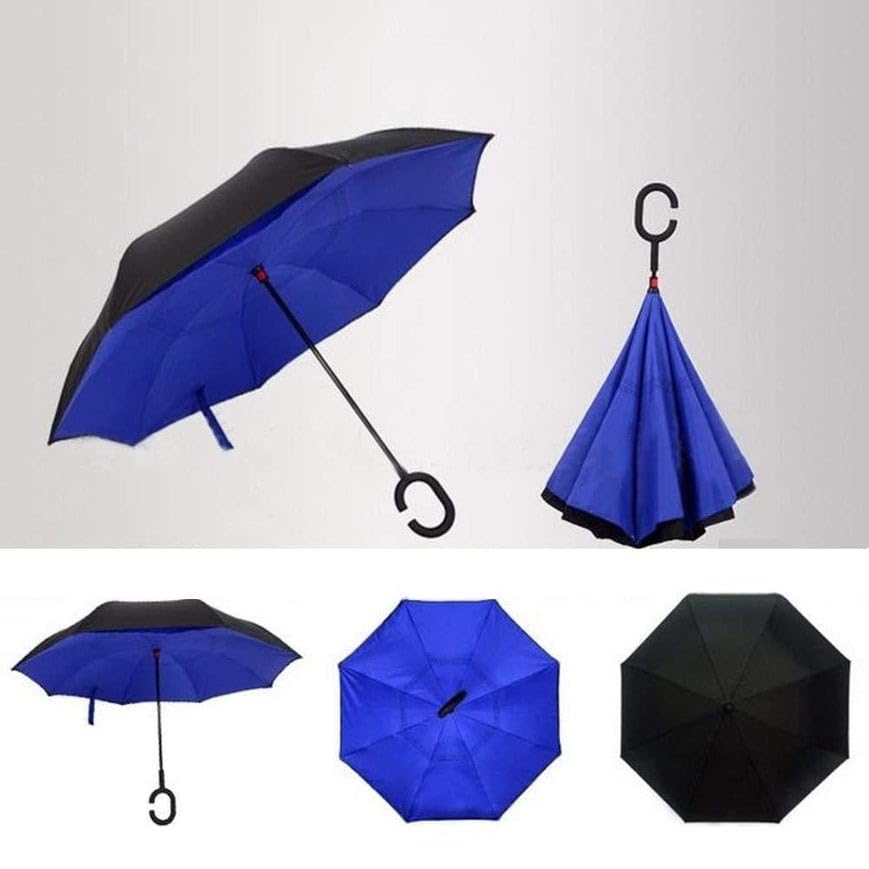 BigPlayer Unisex Windproof Upside Down Reverse Umbrella with C-Shaped Handle and UV Protection (Multi color)Squl Tech