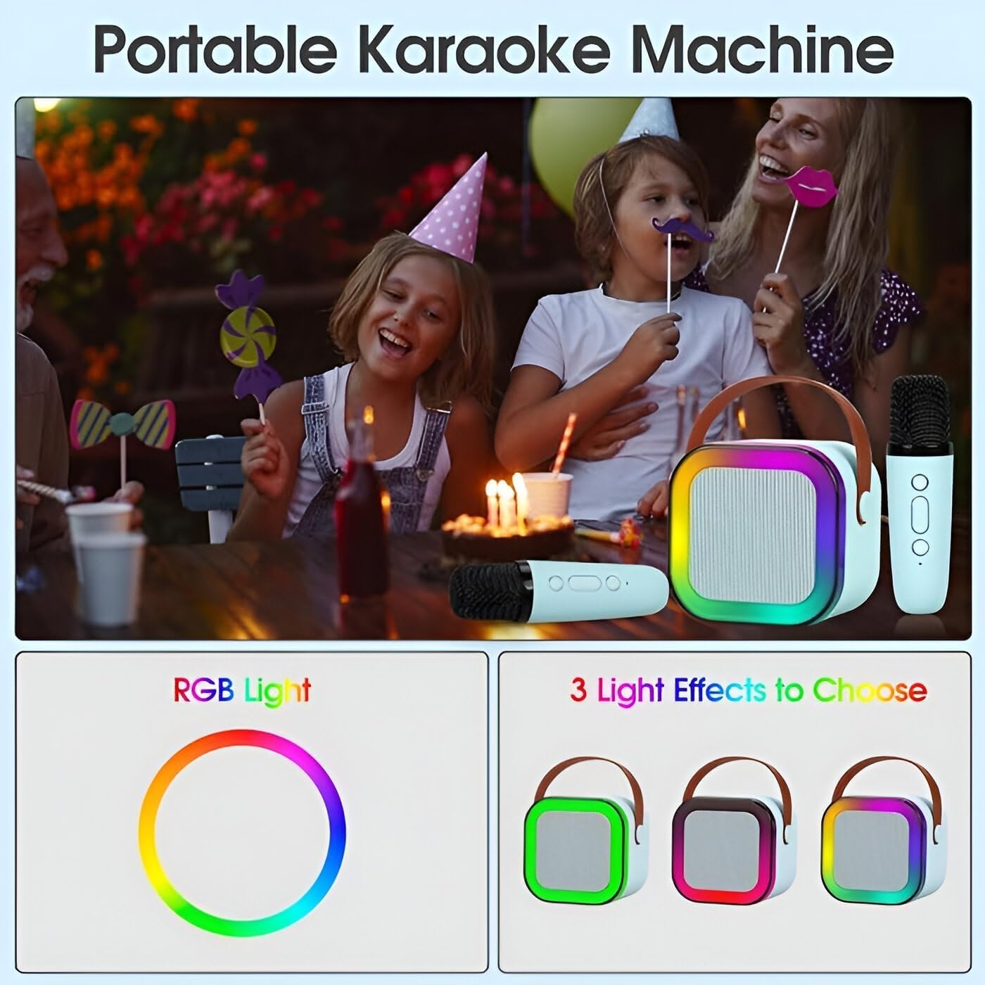 SQUL Colorful Bluetooth Speaker with Karaoke Mic System for Home Singing Magic Ai Voice Changer Portable Mini Wireless Speaker with Mike - Squl Tech 
