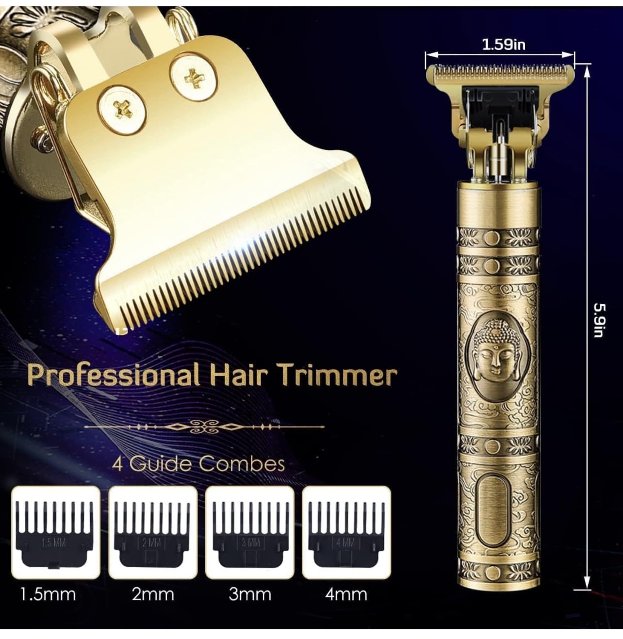 EndZone | Buddha Smart Beard Trimmer - Power adapt technology for Face, Head and Body Men & Women trimming||120 min run time with Quick Charge (Gold)Squl Tech